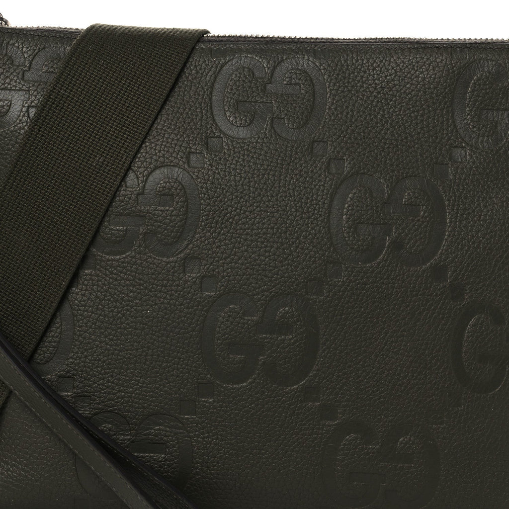 Gucci Piuma Calfskin Jumbo GG Embossed Medium Wristlet Messenger Bag Green