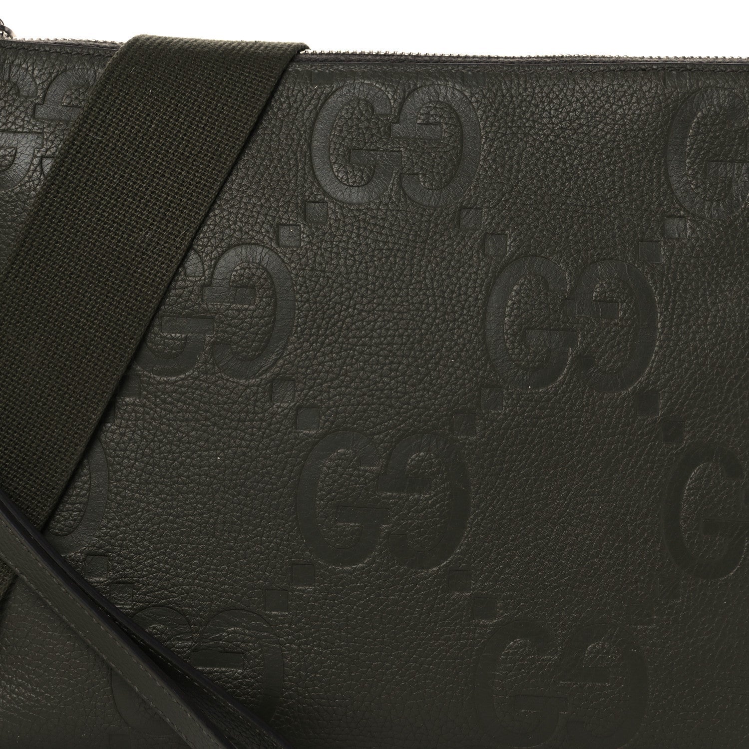 Gucci Piuma Calfskin Jumbo GG Embossed Medium Wristlet Messenger Bag Green
