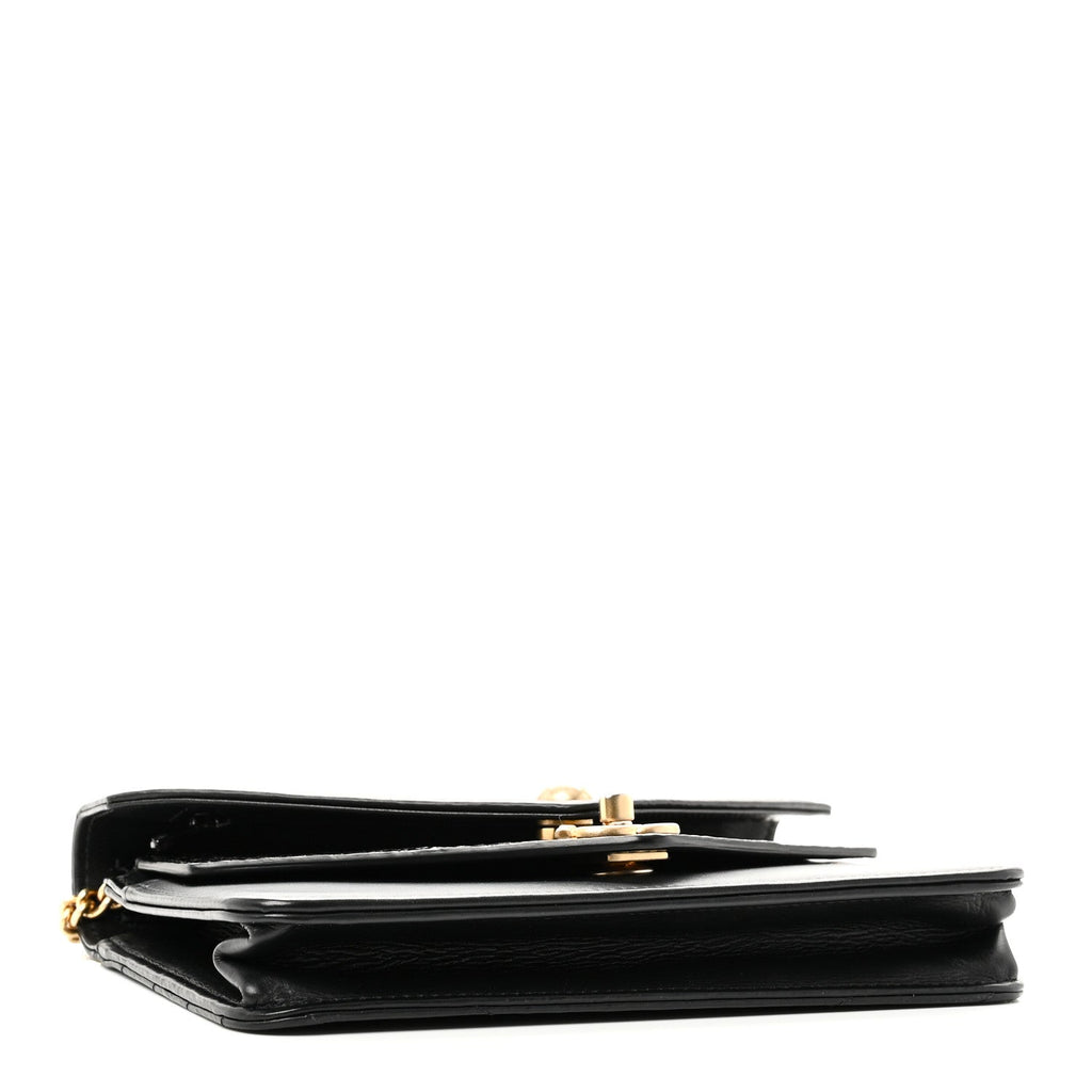 Chanel Calfskin Elaphe Double Chevron Mini Wallet On Chain WOC Black