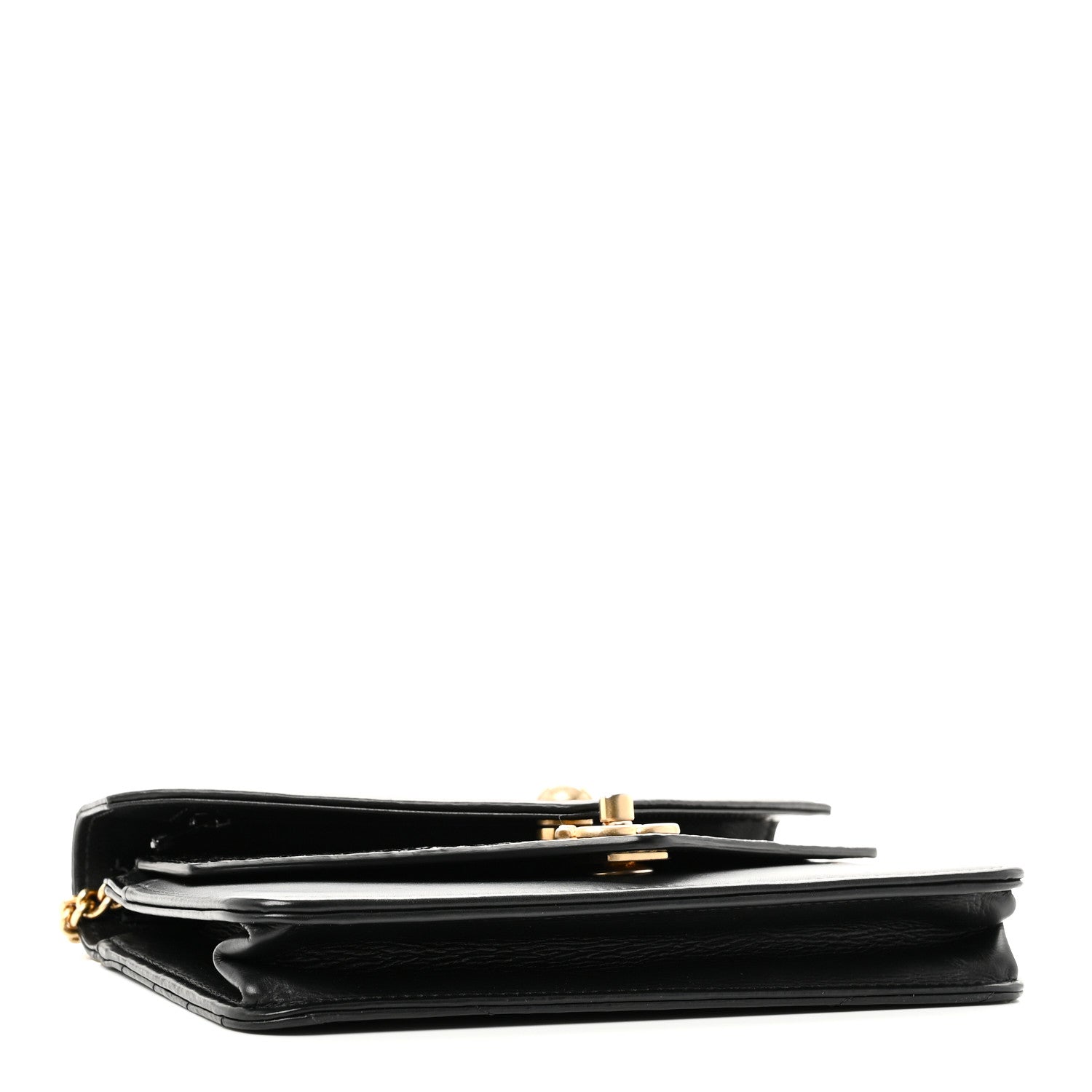 Chanel Calfskin Elaphe Double Chevron Mini Wallet On Chain WOC Black