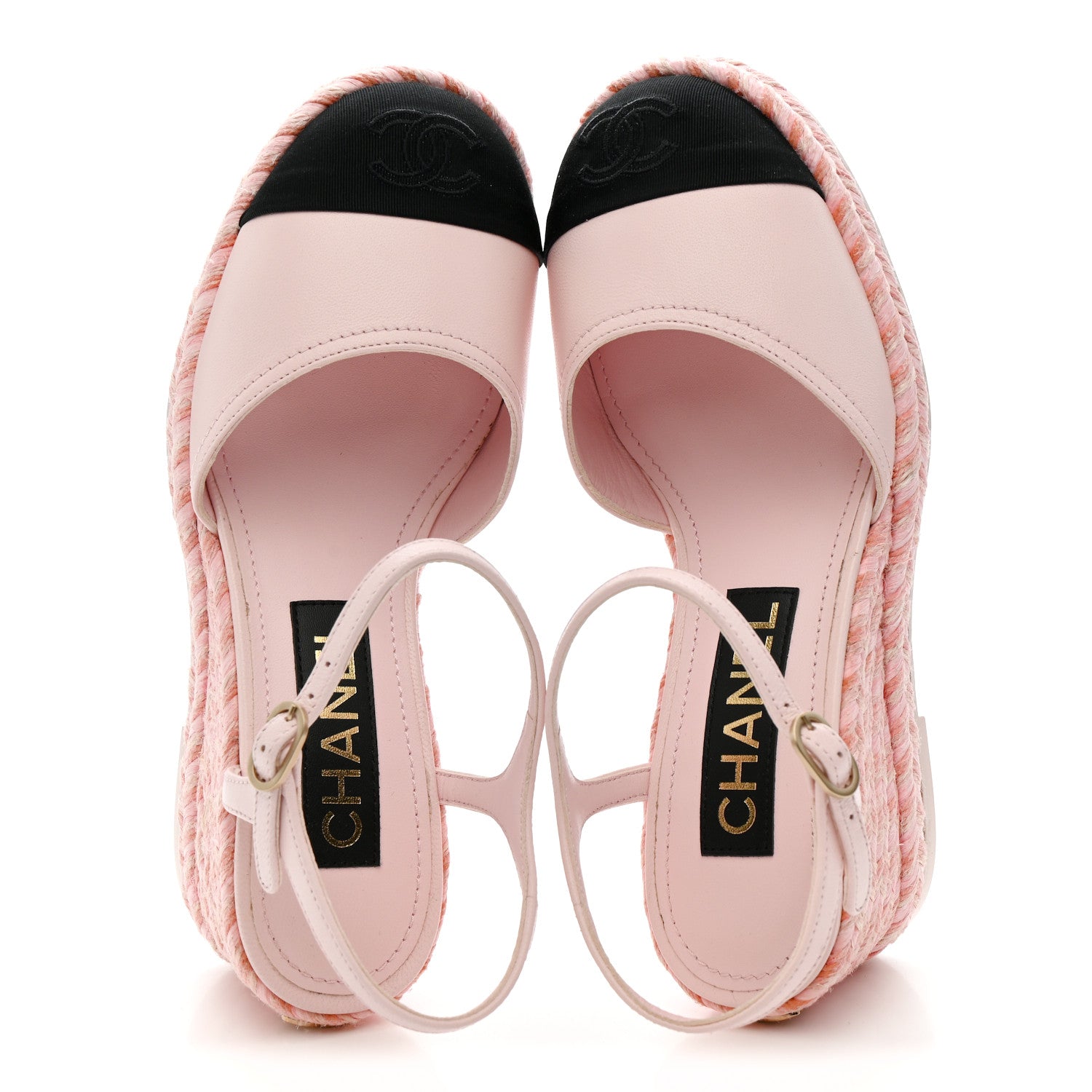 Lambskin Grosgrain CC Espadrilles Wedges 35 Pink Black