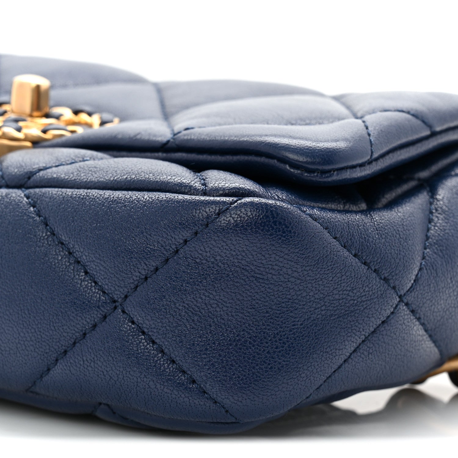 Chanel Goatskin Quilted Chanel 19 Waist Bag Dark Blue