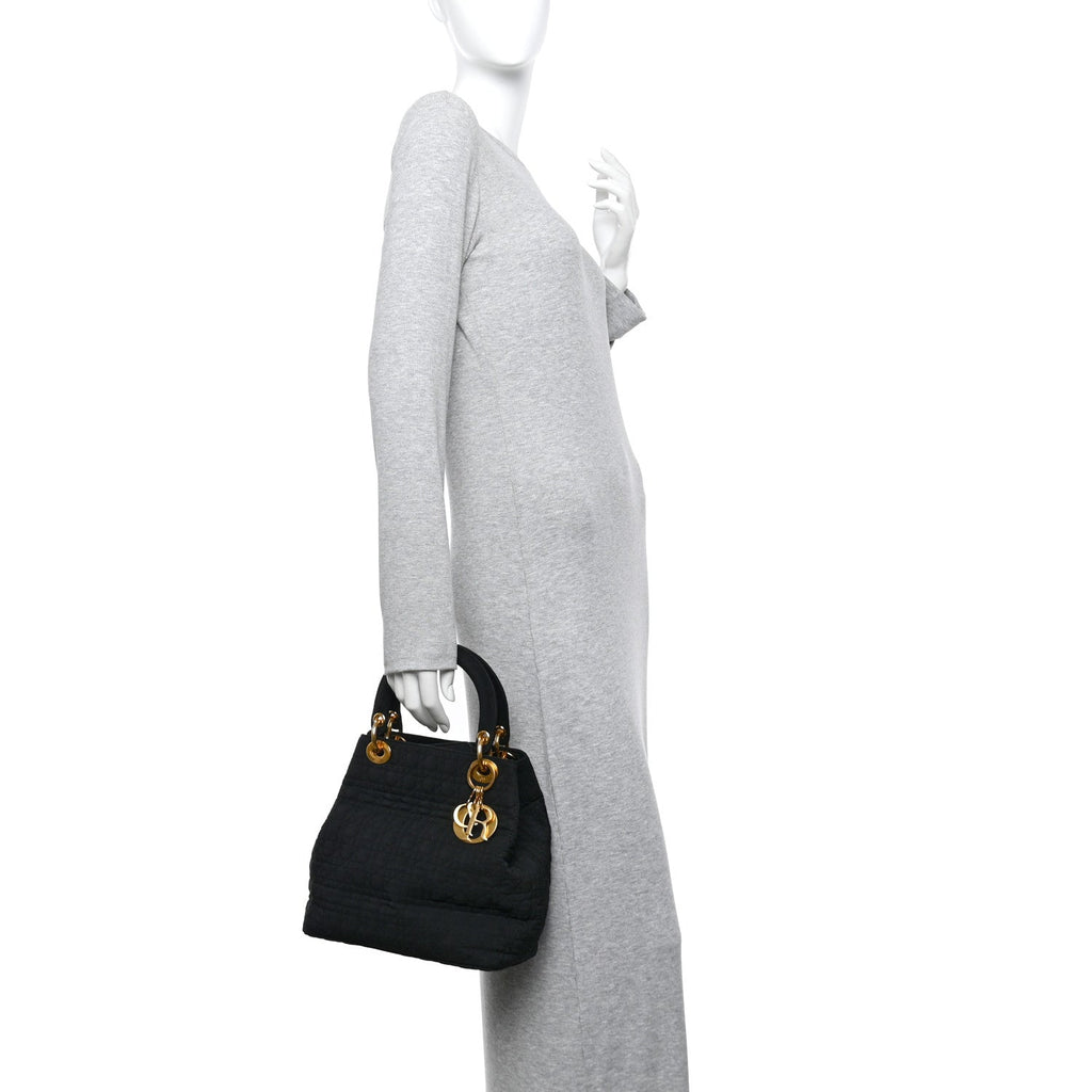 Christian Dior Nylon Cannage Medium Lady Dior Black