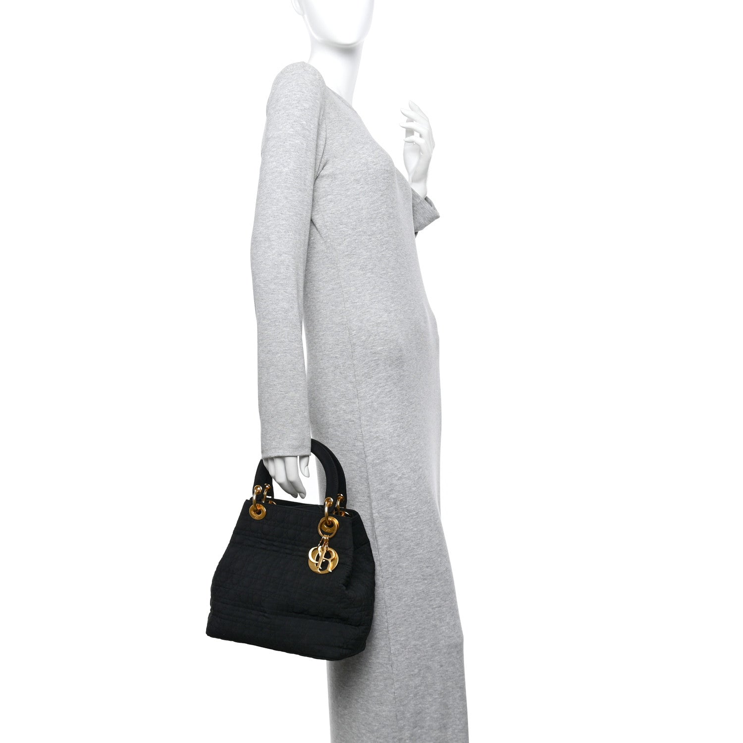 Christian Dior Nylon Cannage Medium Lady Dior Black