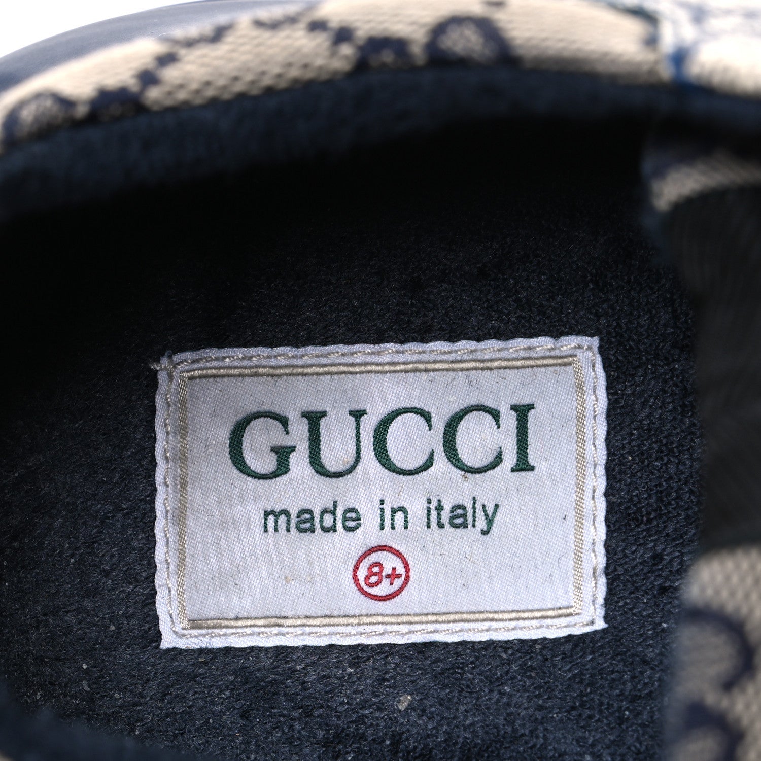 Gucci GG Supreme Monogram Mens Rhyton Sneakers 8.5 Beige Black Blue