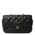 Caviar Quilted Flap Phone Holder With Chain Black
