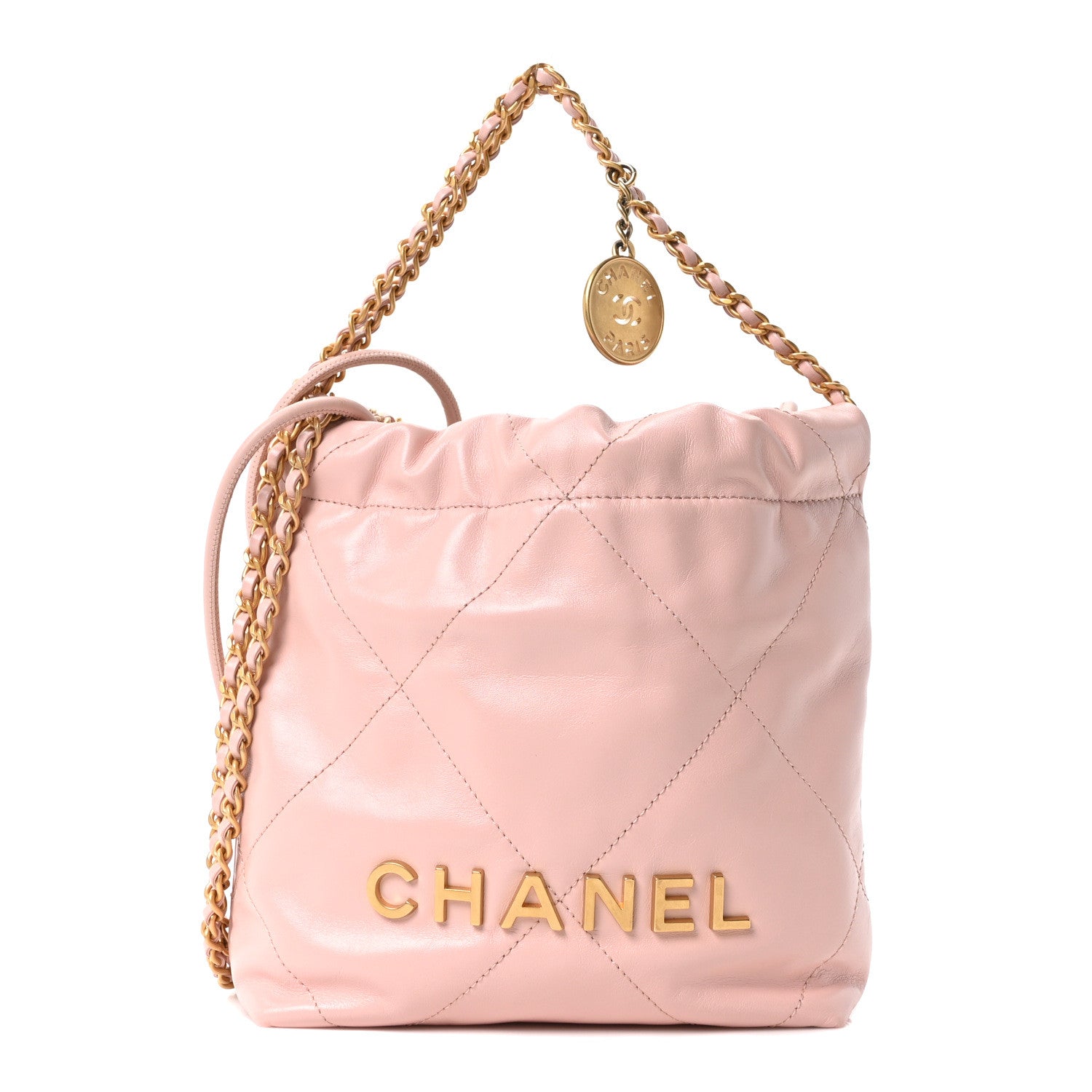 Chanel Shiny Calfskin Quilted Mini Chanel 22 Light Pink