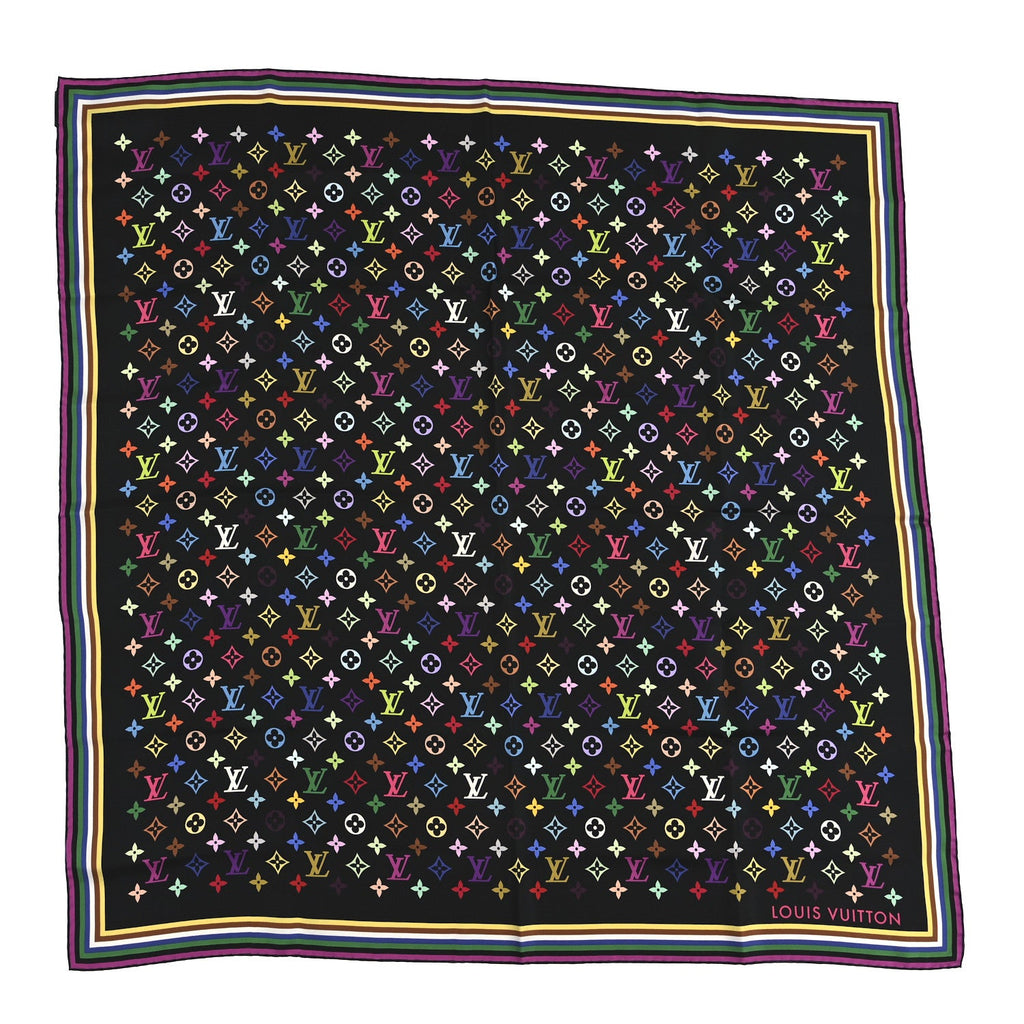 Louis Vuitton LV X TM Silk Monogram Multicolor Square 90 Scarf Black