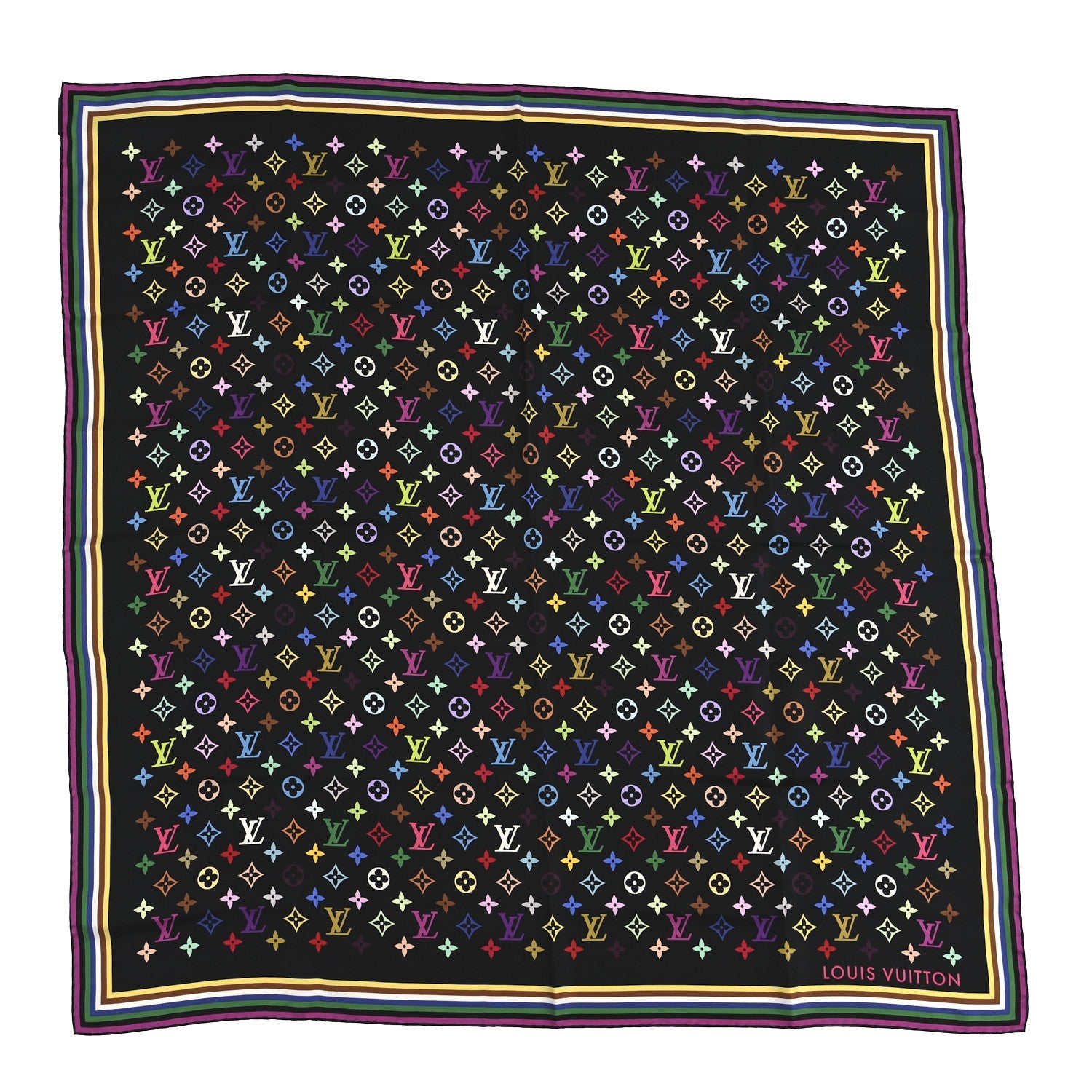 Louis Vuitton LV X TM Silk Monogram Multicolor Square 90 Scarf Black