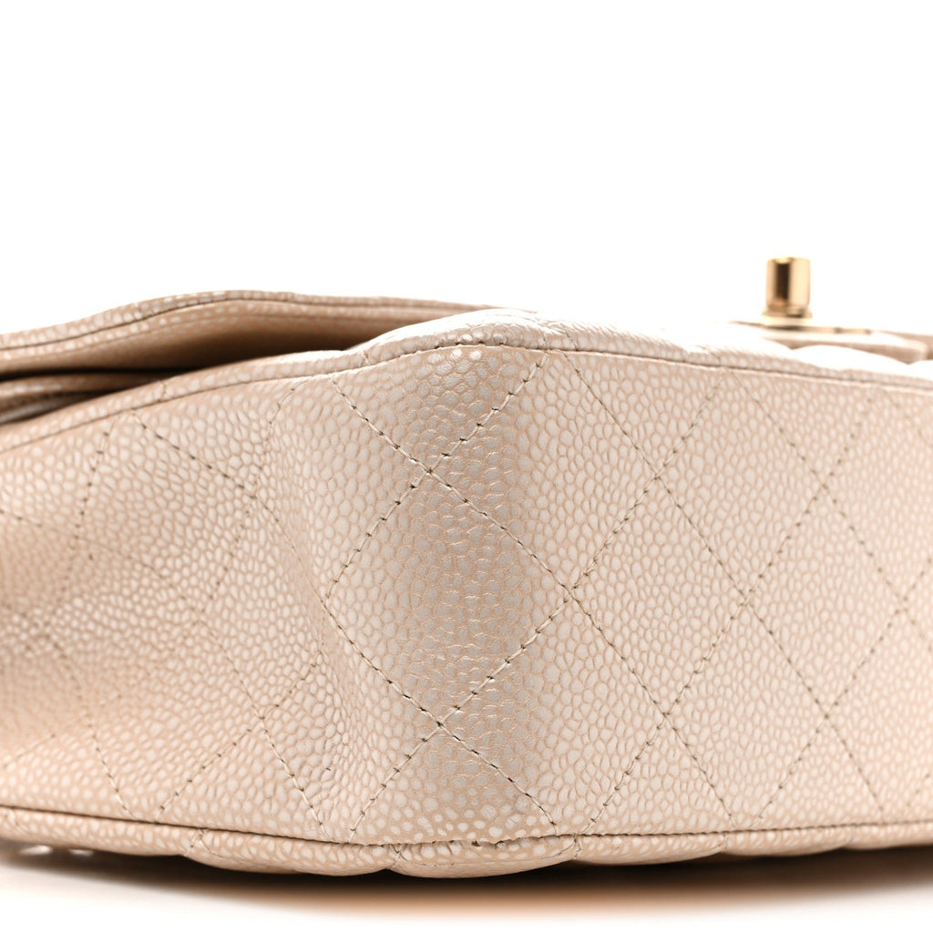 Chanel Pearly Caviar Quilted Medium Double Flap Light Beige