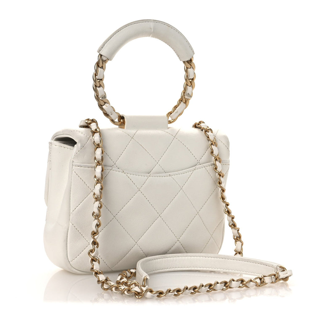 Chanel Lambskin Quilted Small Circular Handle Bag White