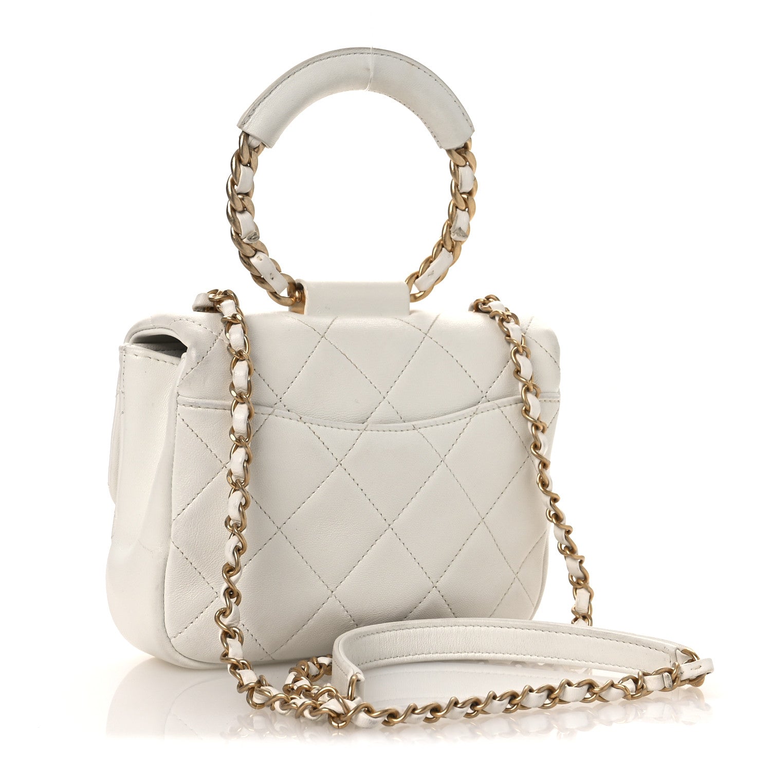 Chanel Lambskin Quilted Small Circular Handle Bag White