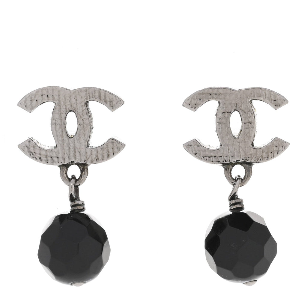 Beaded CC Drop Earrings Ruthenium Black