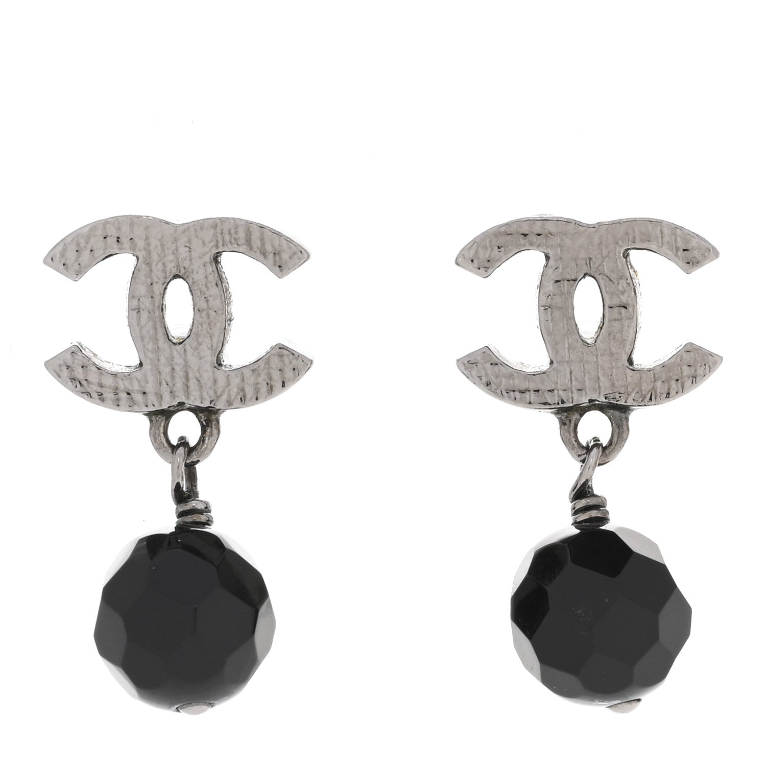 Beaded CC Drop Earrings Ruthenium Black