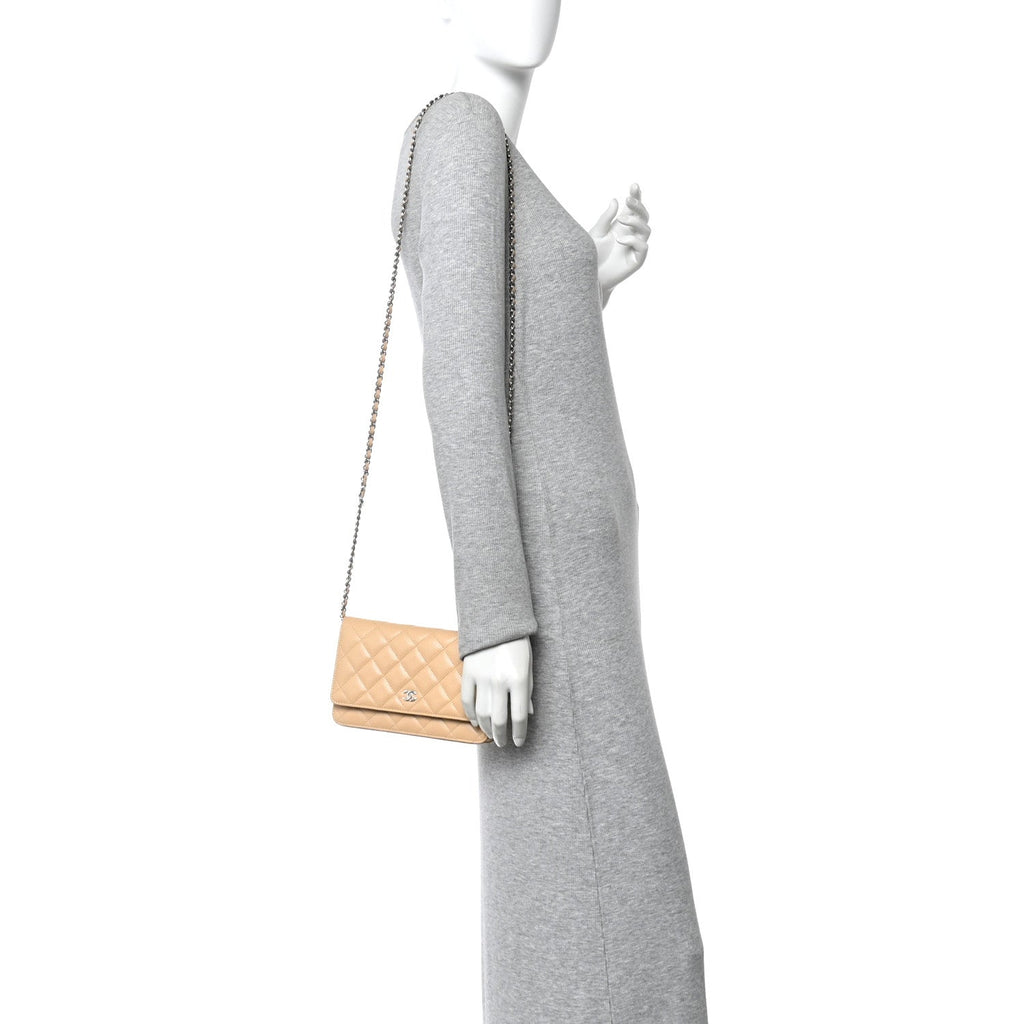 Chanel Caviar Quilted Wallet on Chain WOC Beige