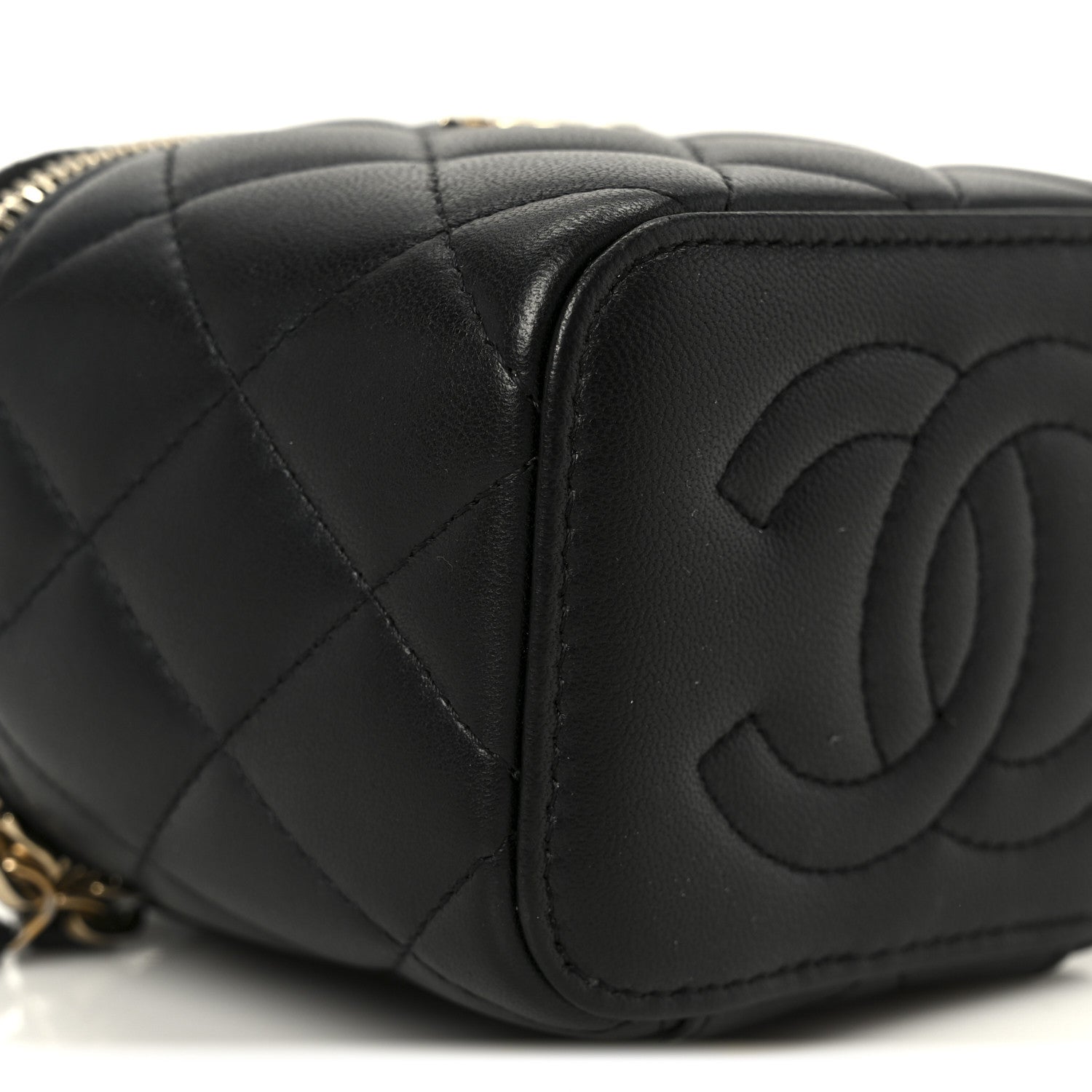 Chanel Lambskin Quilted Top Handle Mini Vanity Case With Chain Black