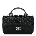 Chanel Lambskin Quilted Mini Top Handle Rectangular Flap Black