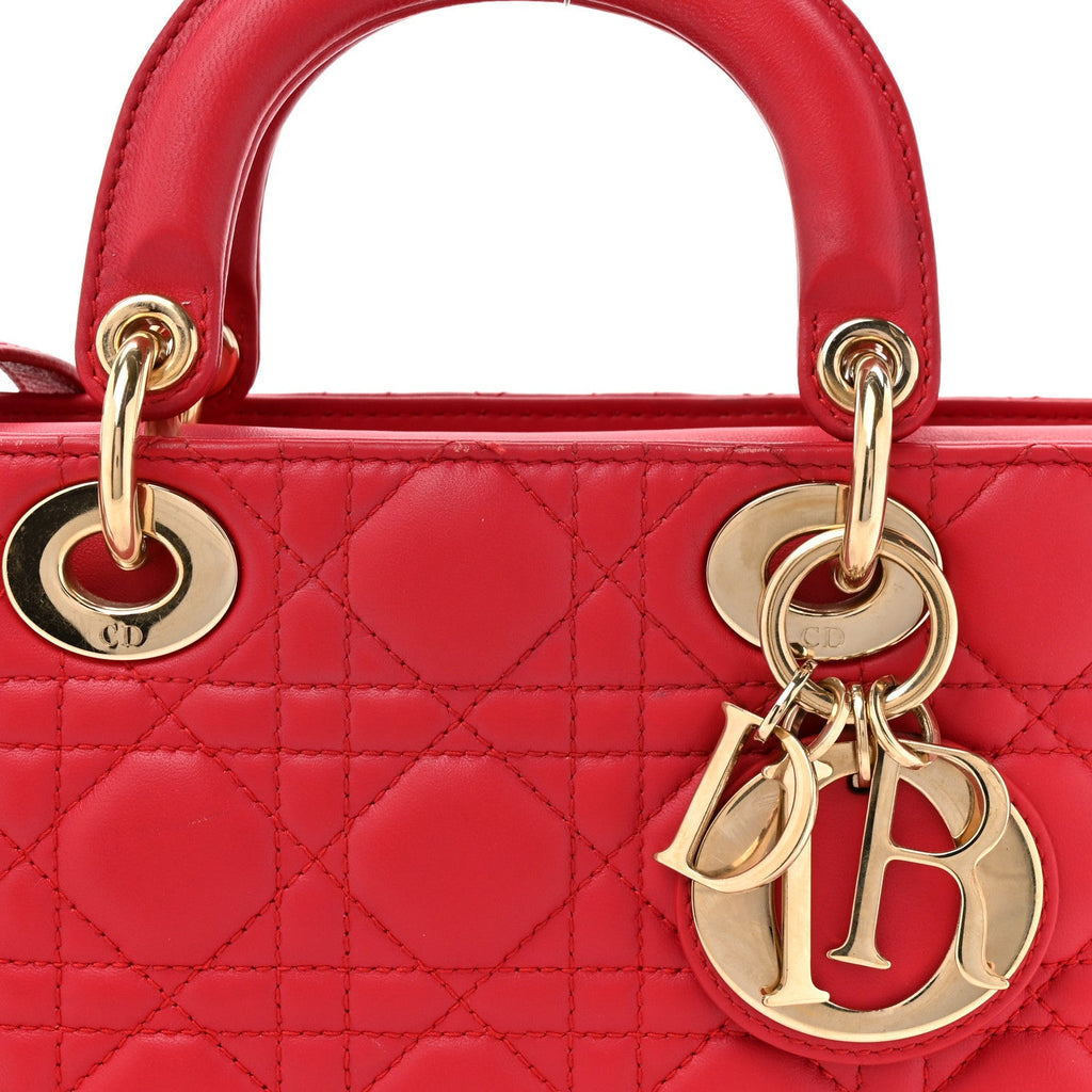 Christian Dior Lambskin Cannage Medium Lady D-Joy Red