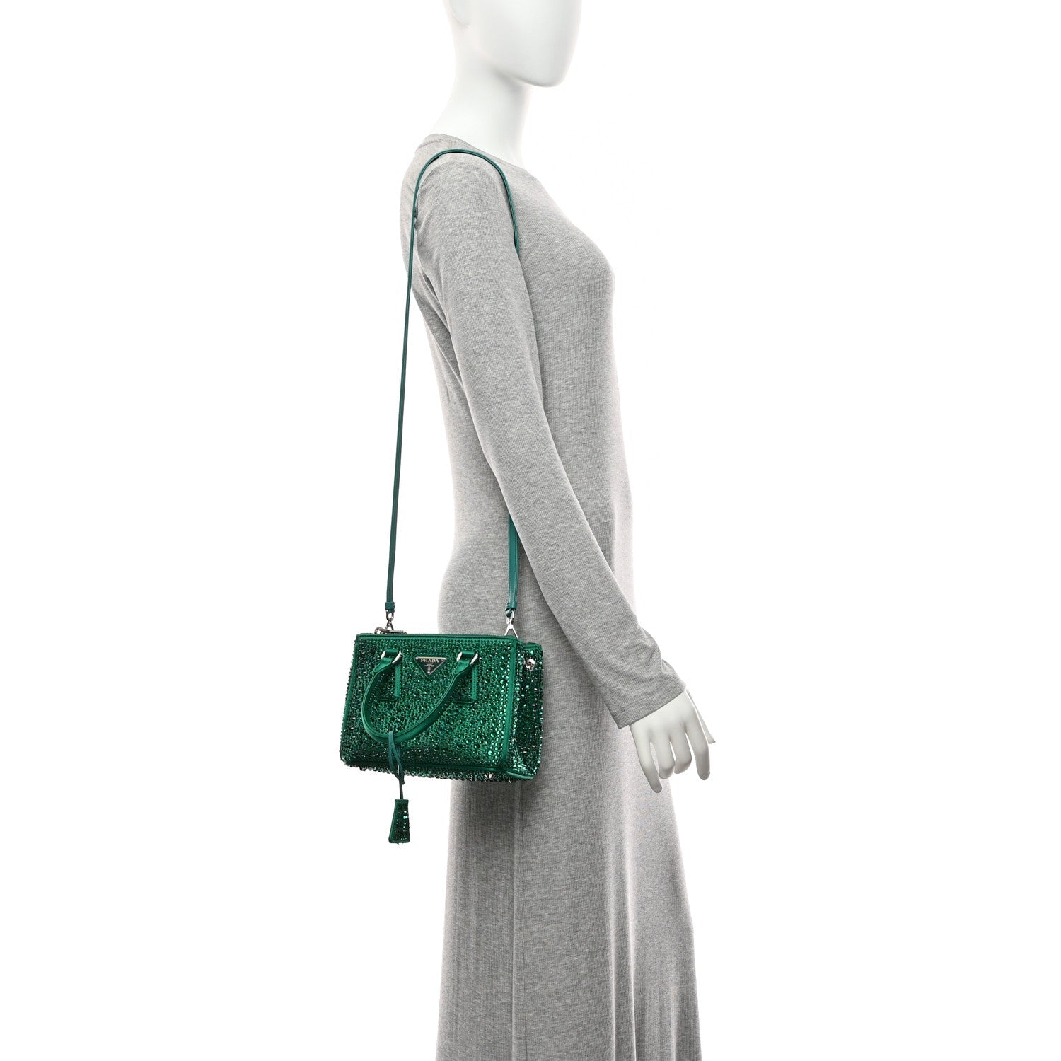 Prada Satin Crystal Mini Galleria Double Zip Tote Mango