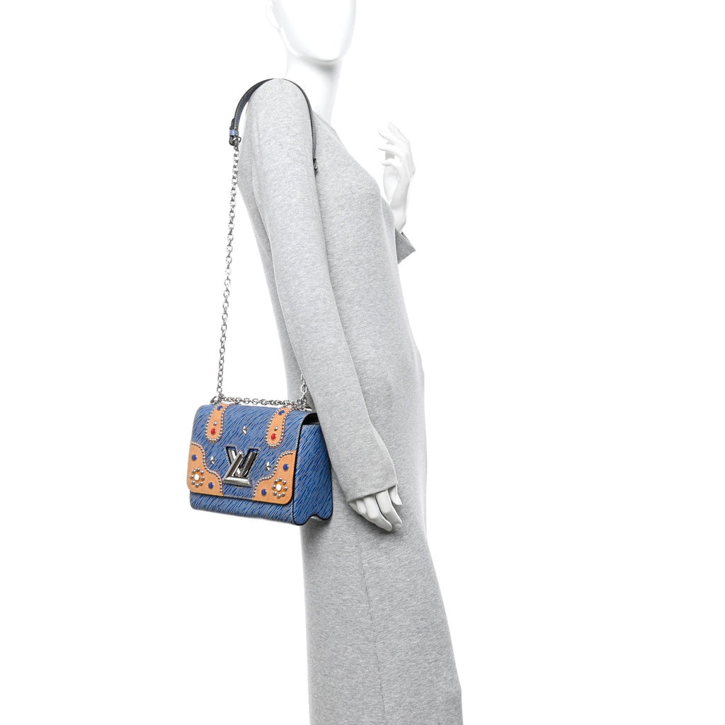 Louis Vuitton Epi Studded Twist Shoulder Bag MM Denim Light