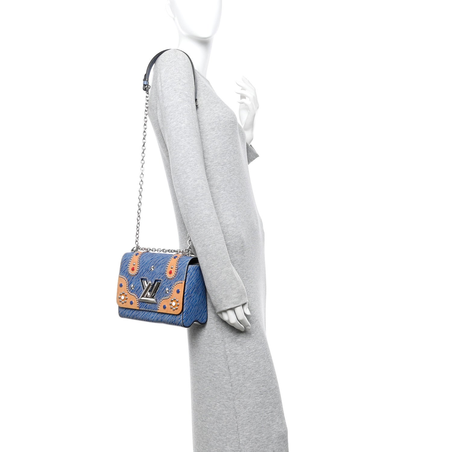 Louis Vuitton Epi Studded Twist Shoulder Bag MM Denim Light