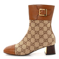 Gucci Monogram Cordovan Lux GG Ankle Boots 35 Beige Cuir