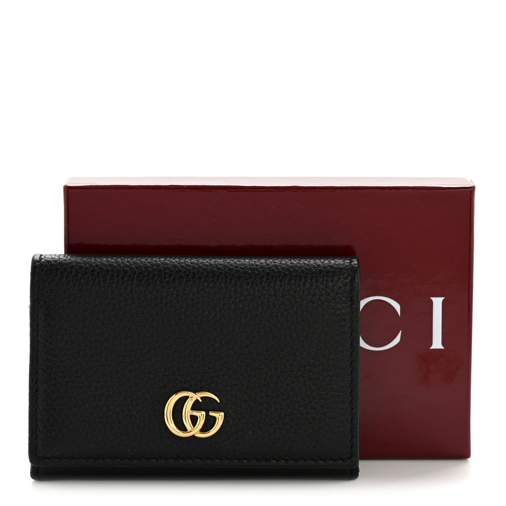 Gucci Pebbled Calfskin Bi-Color GG Marmont Card Case Black Rosso Ancora