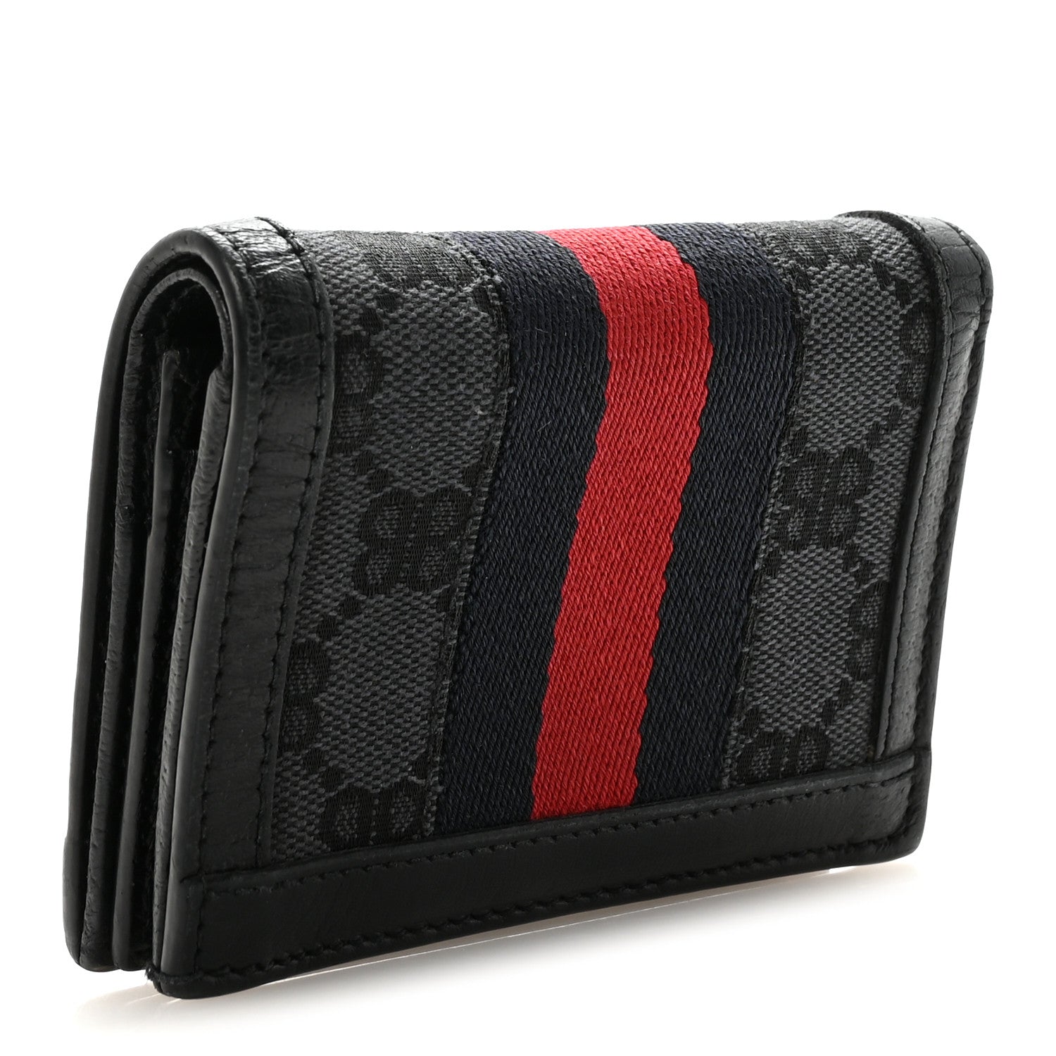 Gucci X BALENCIAGA BB Monogram Web Ophidia Card Case Wallet Black