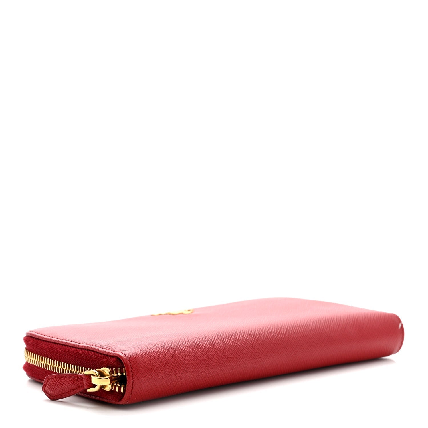 Prada Saffiano Metal Zip Around Wallet Fuoco