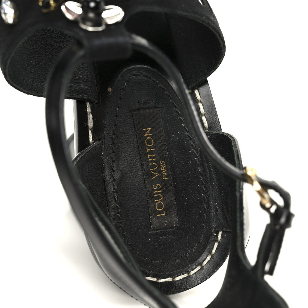 Louis Vuitton Calfskin Suede Frontpier Ankle Strap Sandals 37 Black