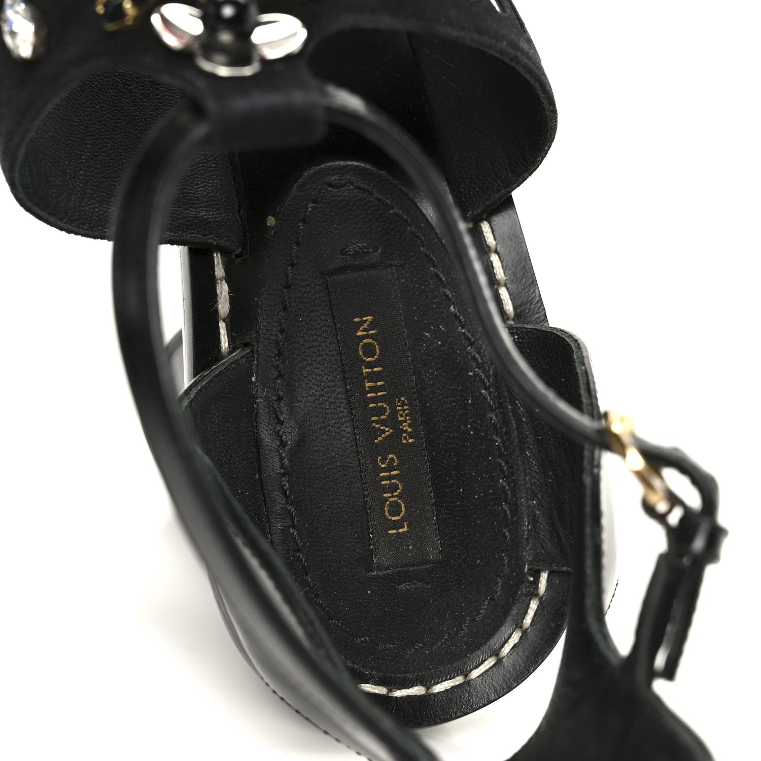 Louis Vuitton Calfskin Suede Frontpier Ankle Strap Sandals 37 Black