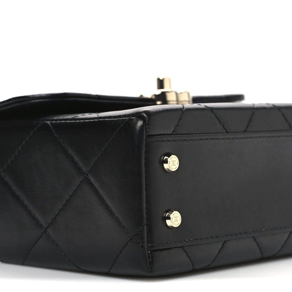 Chanel Shiny Calfskin Quilted CC Handle Vanity Flap Bag Black