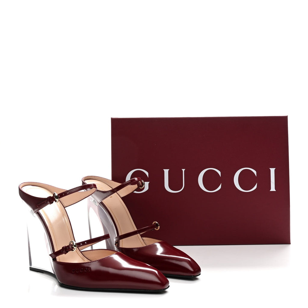 Gucci Regent Calfskin Wedge Mules 39 Rosso Ancora