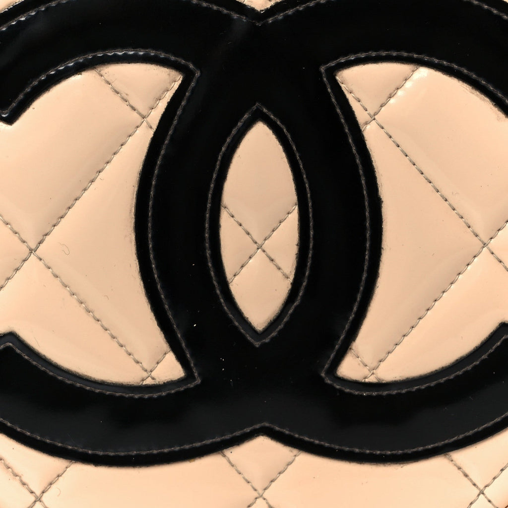 Chanel Patent Quilted CC Barbie Heart Vanity Case Beige