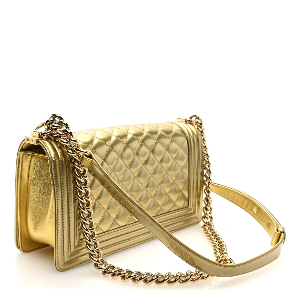 Chanel Metallic Patent Calfskin Quilted Medium Boy Flap Gold
