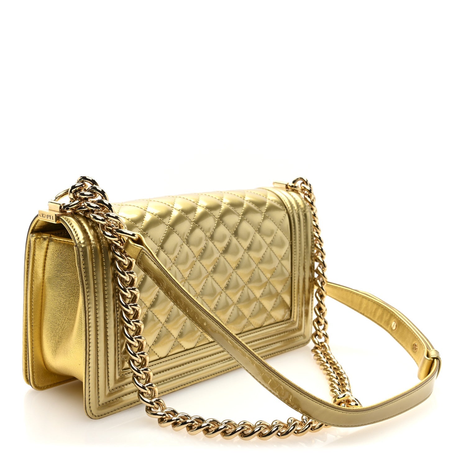 Chanel Metallic Patent Calfskin Quilted Medium Boy Flap Gold