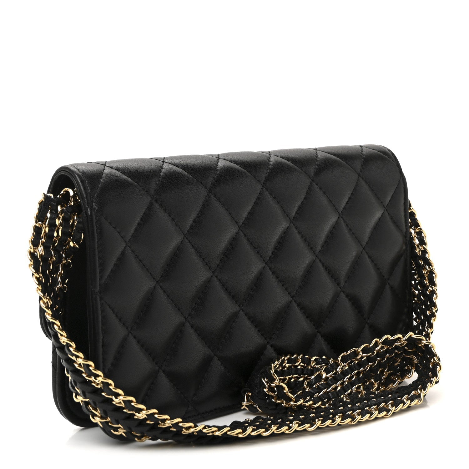 Chanel Lambskin Quilted Flap Shoulder Bag Chain Black