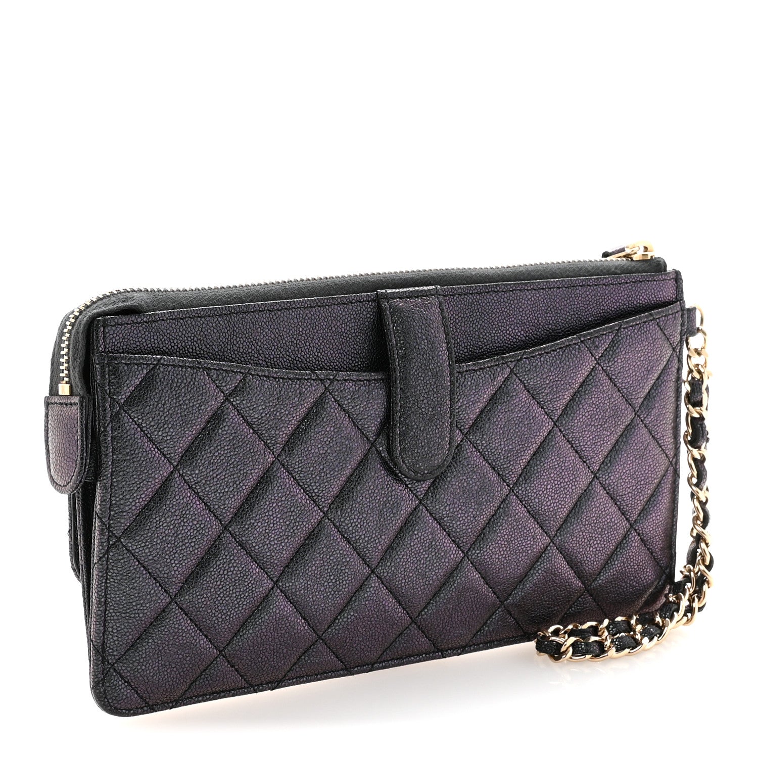 Chanel Iridescent Caviar Quilted Classic Pouch With Handle Black