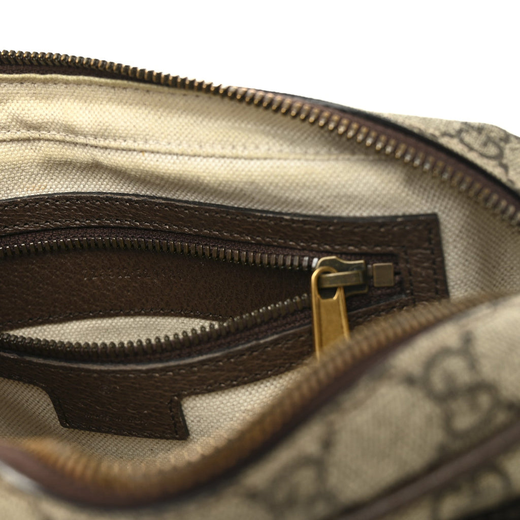 Gucci GG Supreme Monogram Textured Dollar Calfskin Web Small Ophidia Convertible Shoulder Bag Beige Ebony New Acero