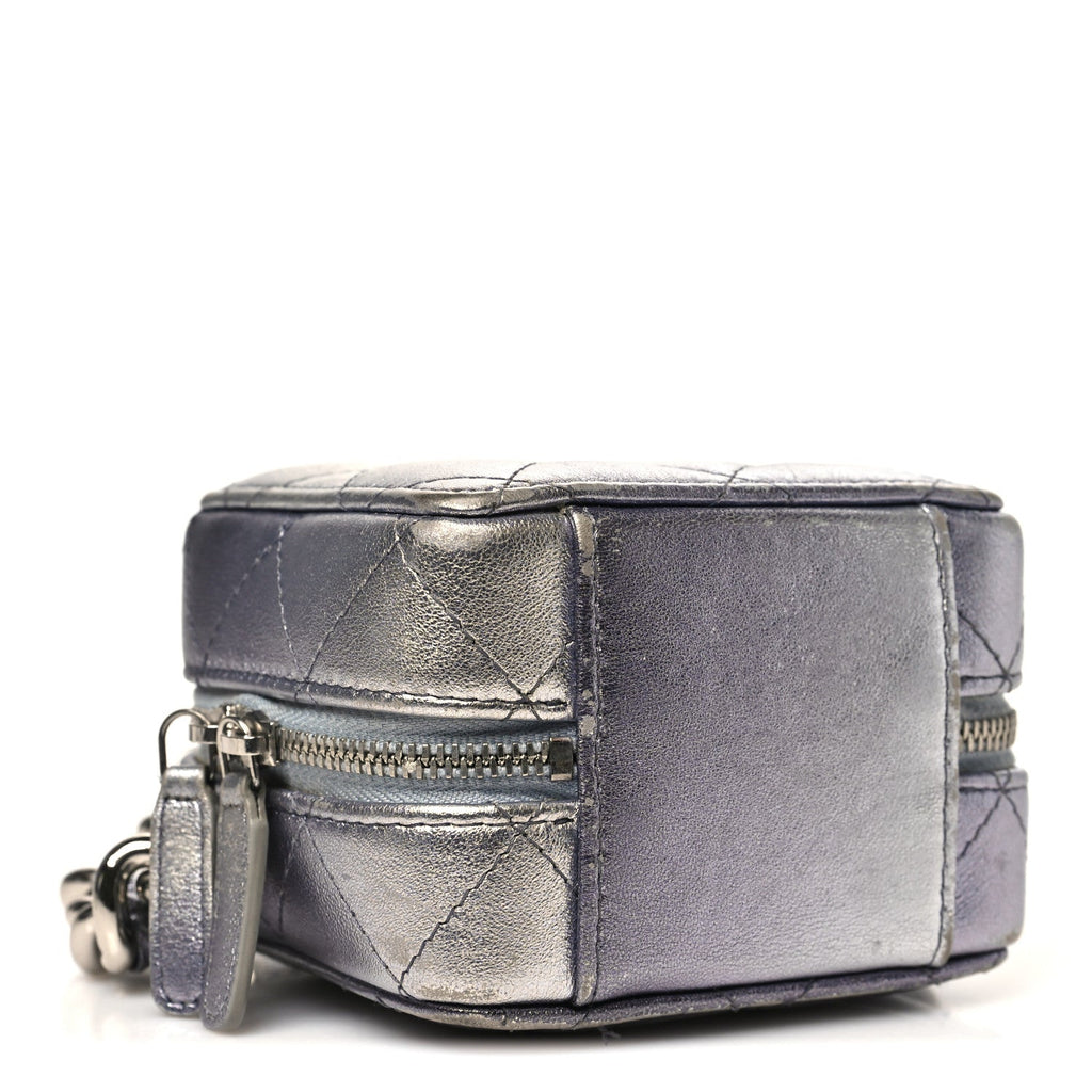 Chanel Gradient Metallic Lambskin Quilted Like A Wallet Clutch With Chain Silver Purple