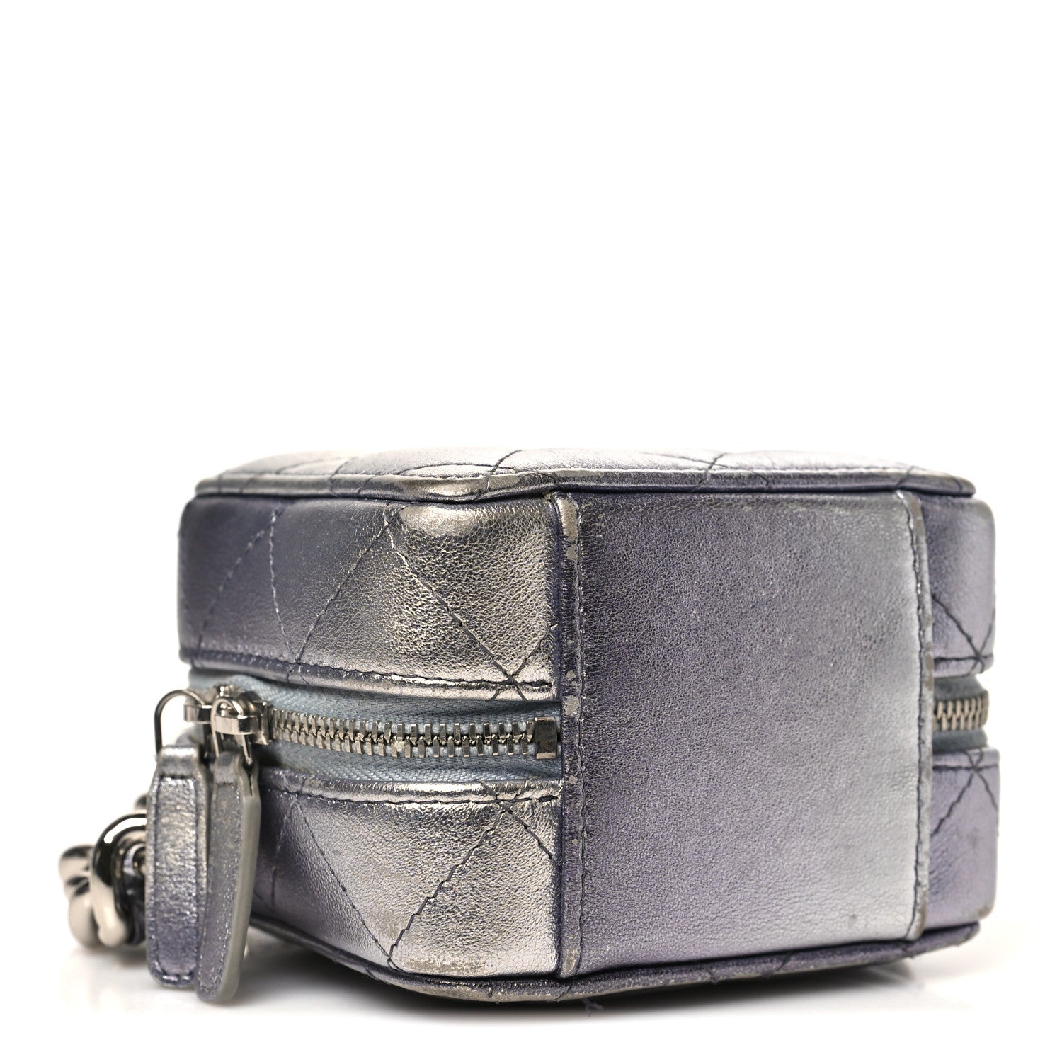 Chanel Gradient Metallic Lambskin Quilted Like A Wallet Clutch With Chain Silver Purple