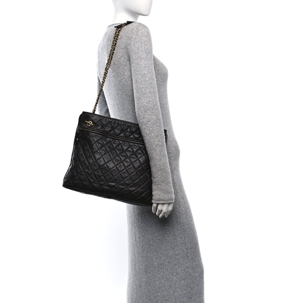 Chanel Calfskin Quilted CC Shopping Tote Black