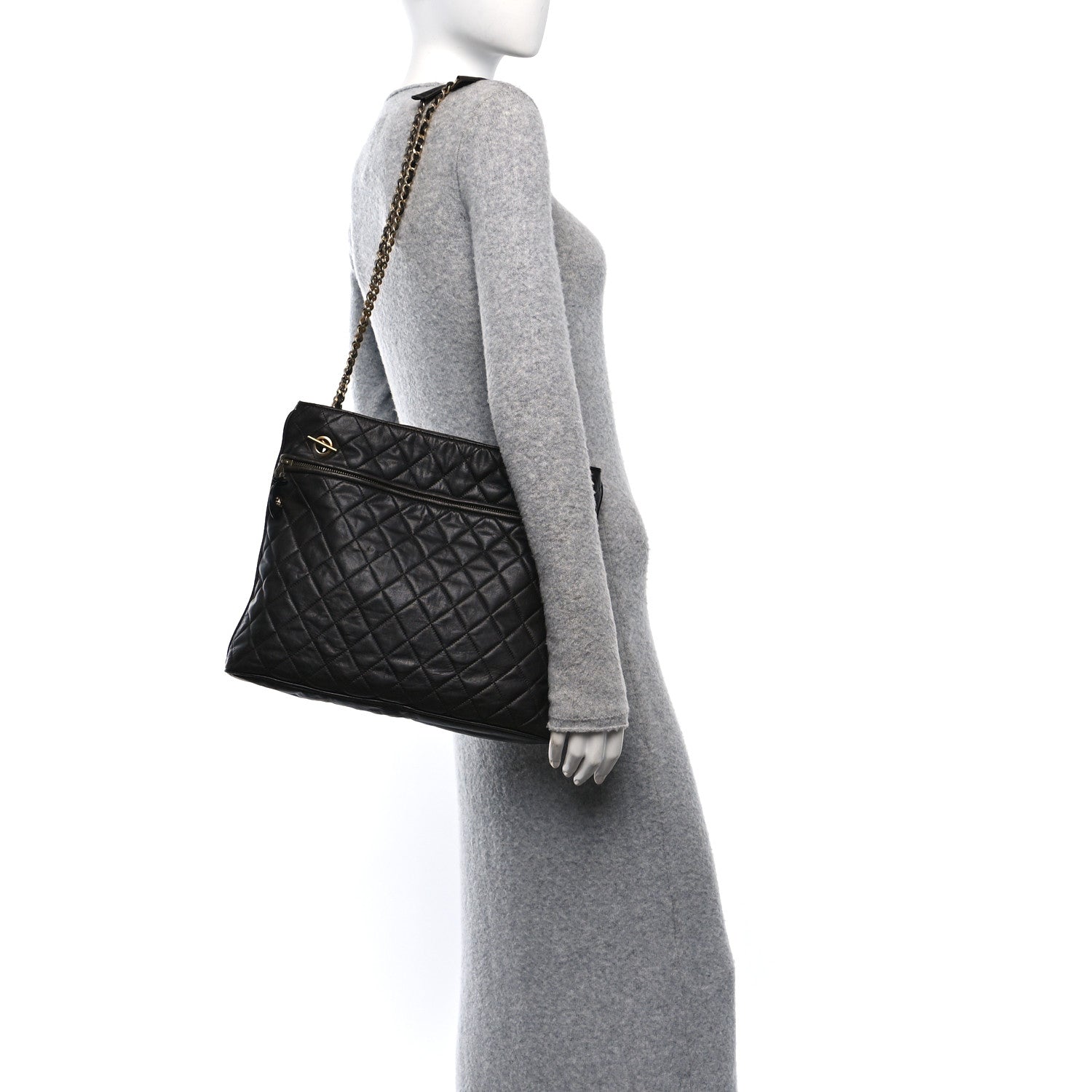 Chanel Calfskin Quilted CC Shopping Tote Black