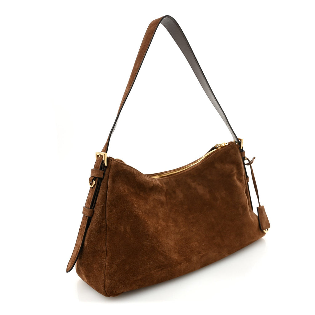 Prada Scamosciato Suede Large Aimee Shoulder Bag Cacao