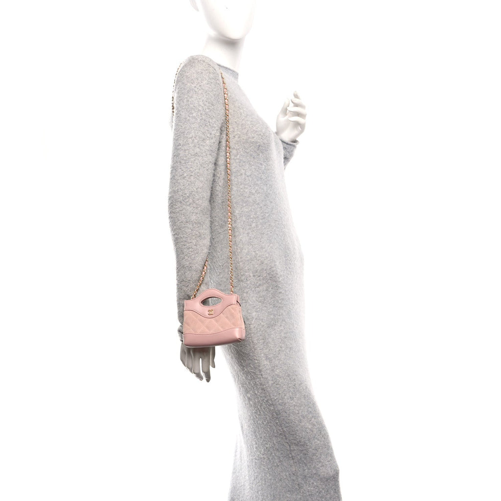 Chanel Suede Shiny Crumpled Calfskin Quilted Micro 31 Shopping Bag Light Pink