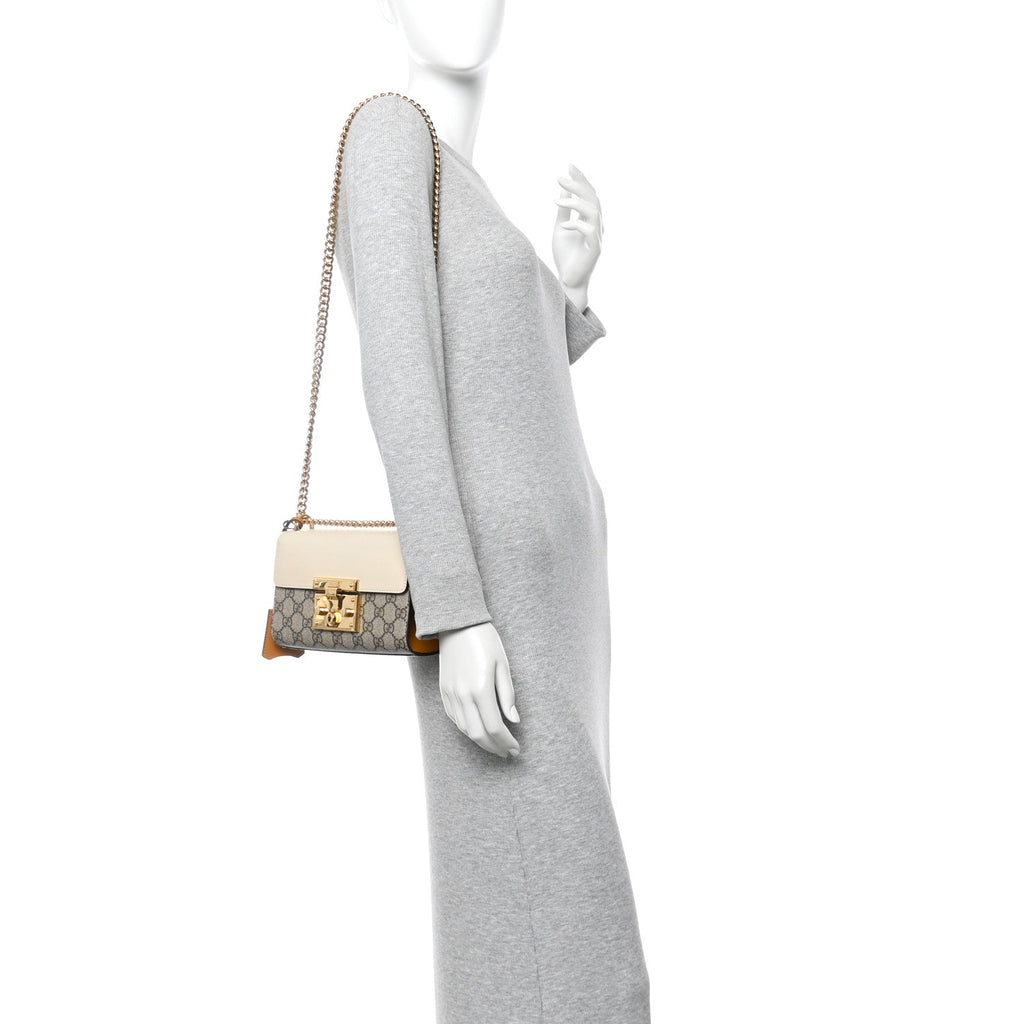 Gucci GG Supreme Monogram Calfskin Small Padlock Shoulder Bag Beige Mystic White Sun Oil