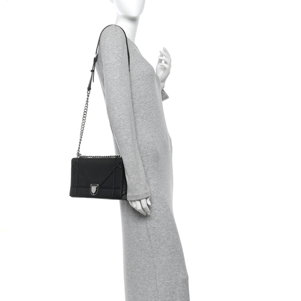 Christian Dior Grained Calfskin Medium Diorama Flap Bag Black