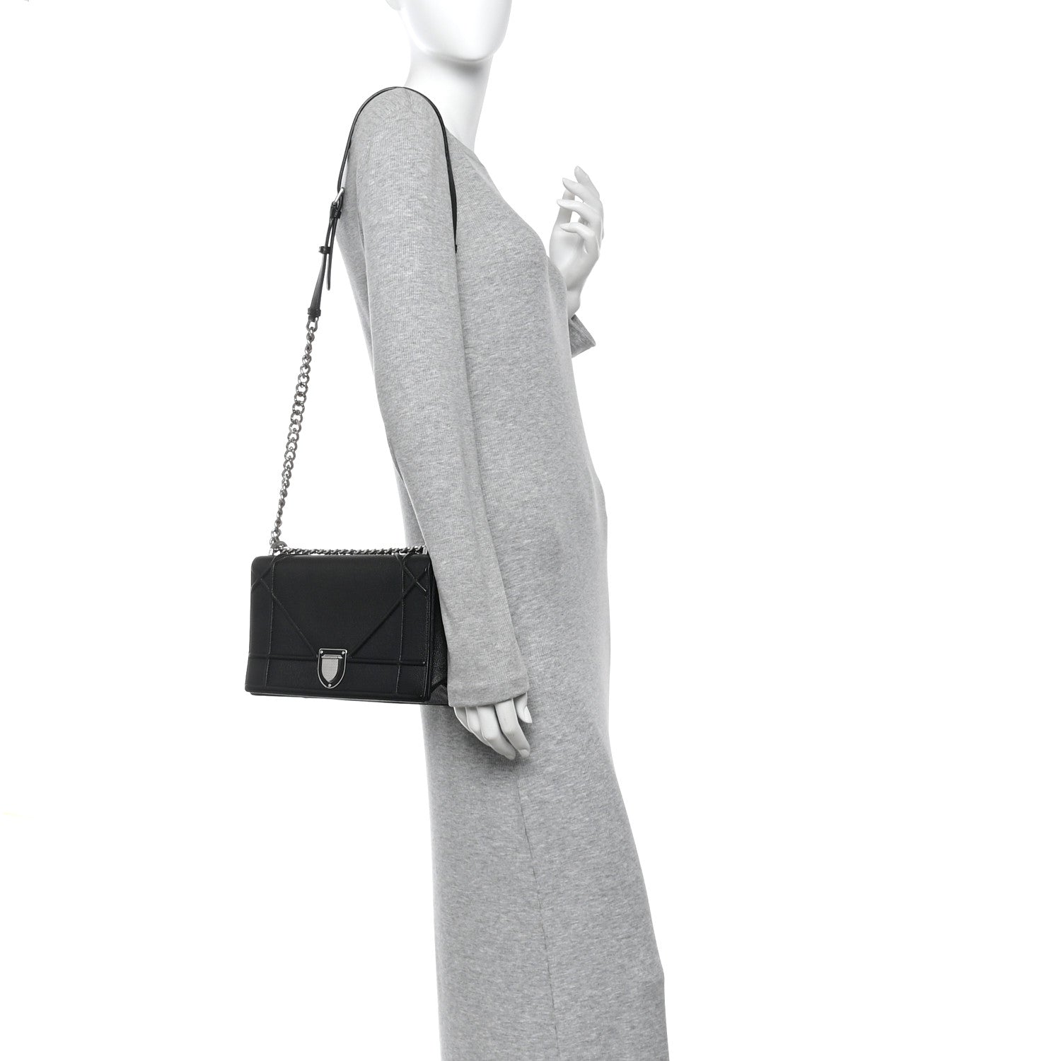 Christian Dior Grained Calfskin Medium Diorama Flap Bag Black