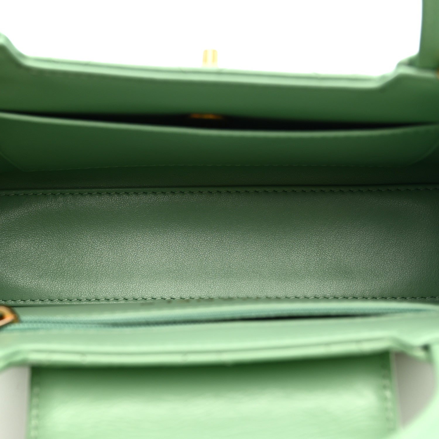 Chanel Shiny Aged Calfskin Quilted Nano Kelly Shopper Light Green