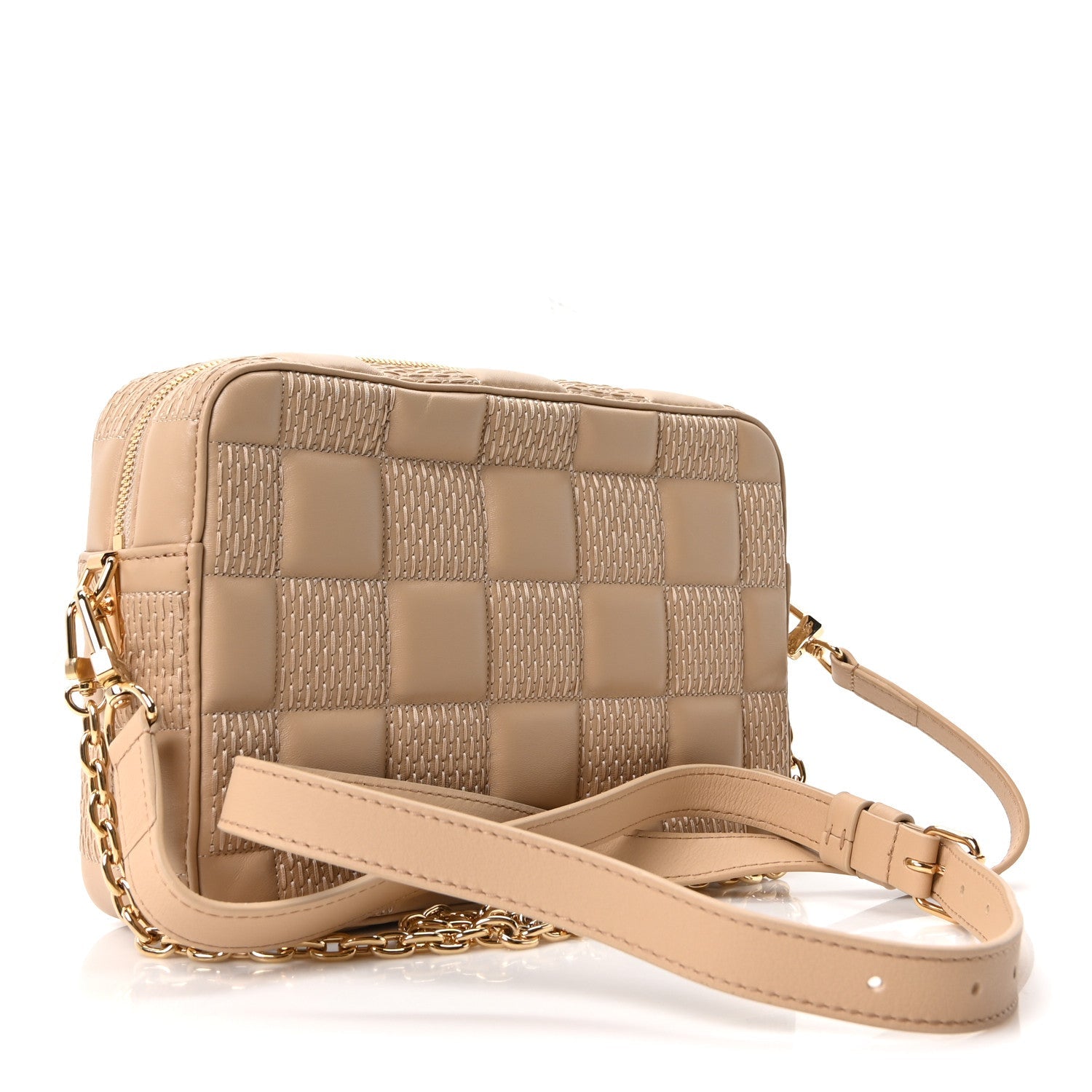 Louis Vuitton Lambskin Damier Quilt Troca MM Cashmere Beige